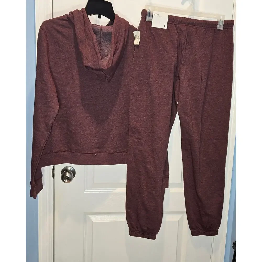 NWT Aero 87 hooded sweatshirt and cinch jogger pants sz L burgundy Y2K - Picture 4 of 9